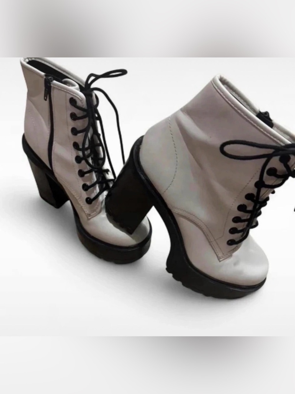 Soda Cream Lace-Up Platform Ankle Boots with Black Accents